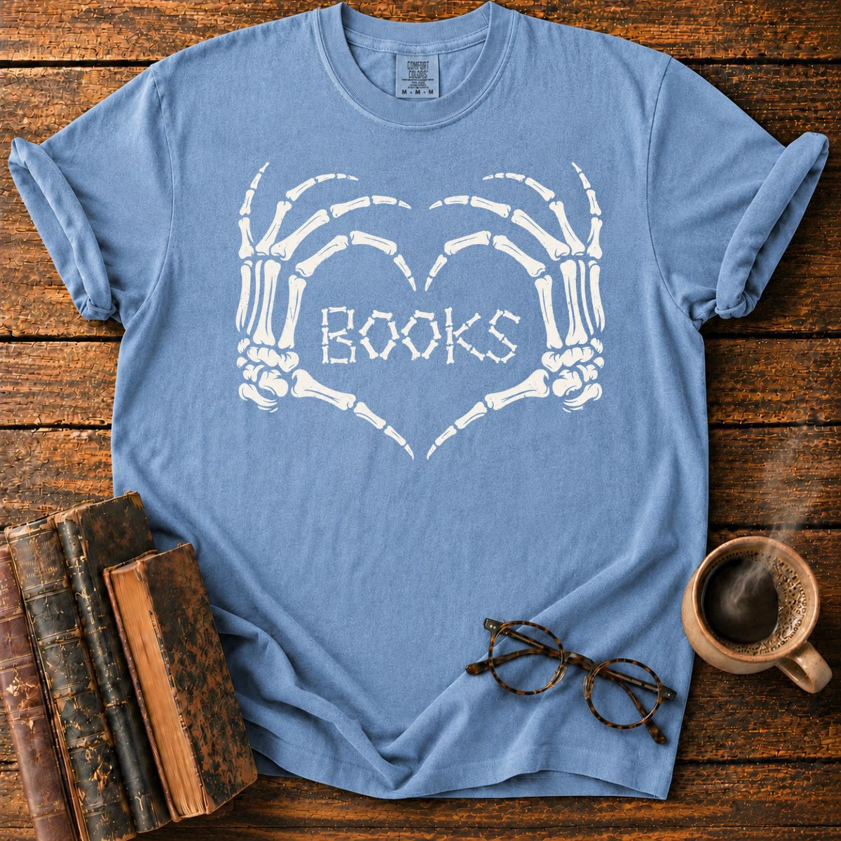 Skeleton Hands Heart Books T-Shirt