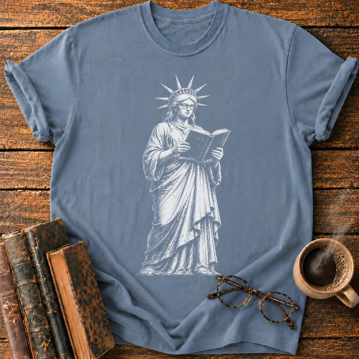 Engraved Liberty Reading a Book T-Shirt