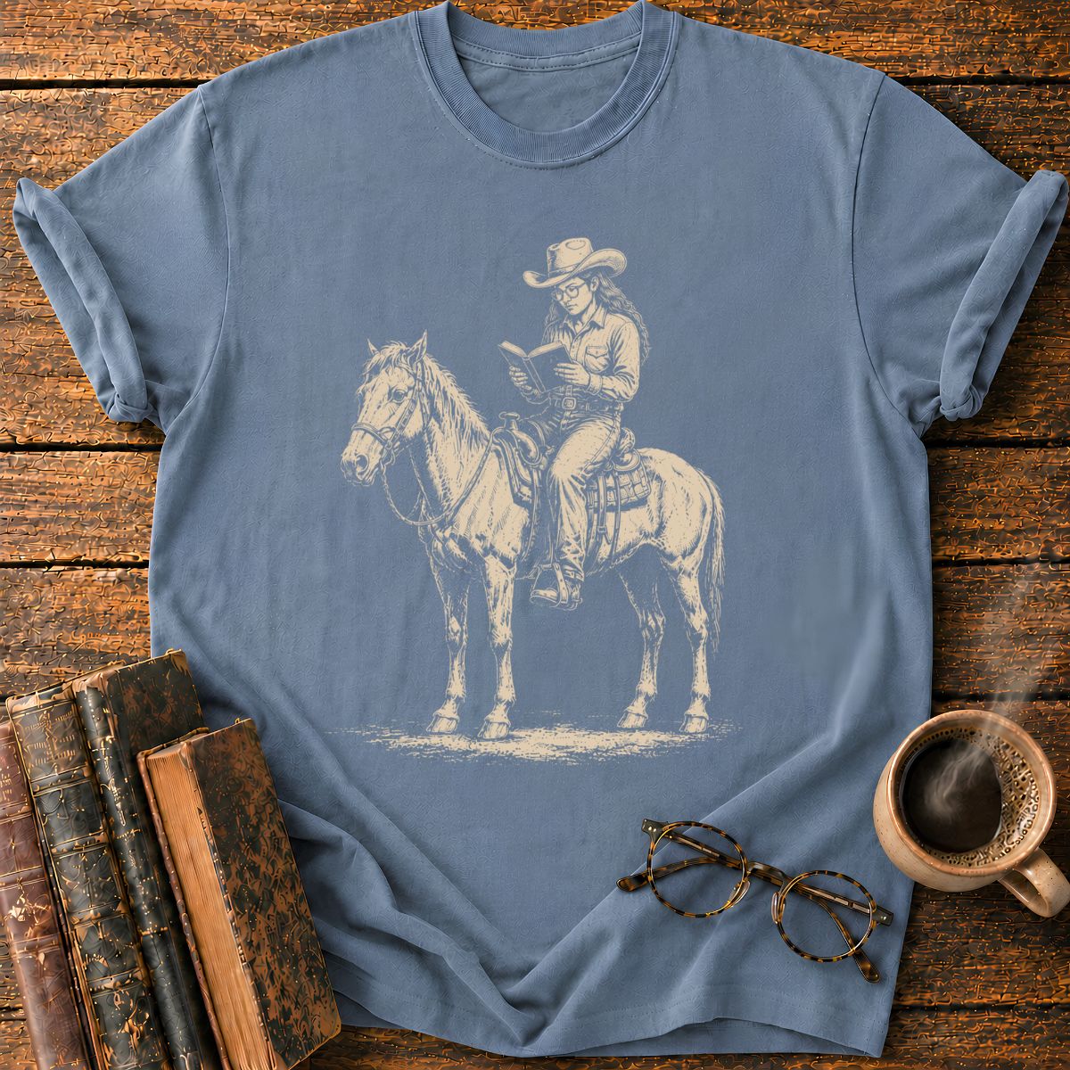 Cowgirl Reading on Horseback T-Shirt