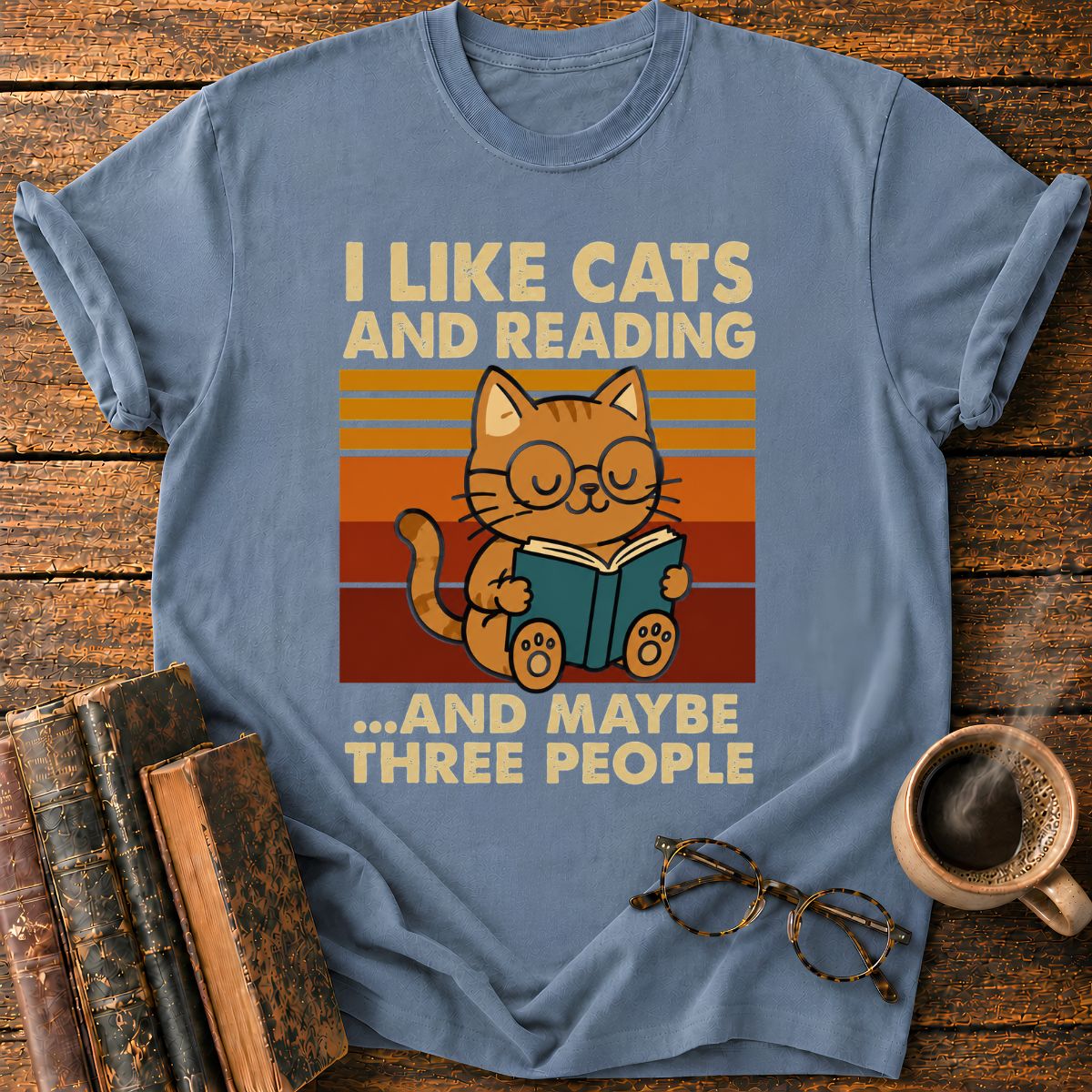 Retro Cat Reading T-Shirt