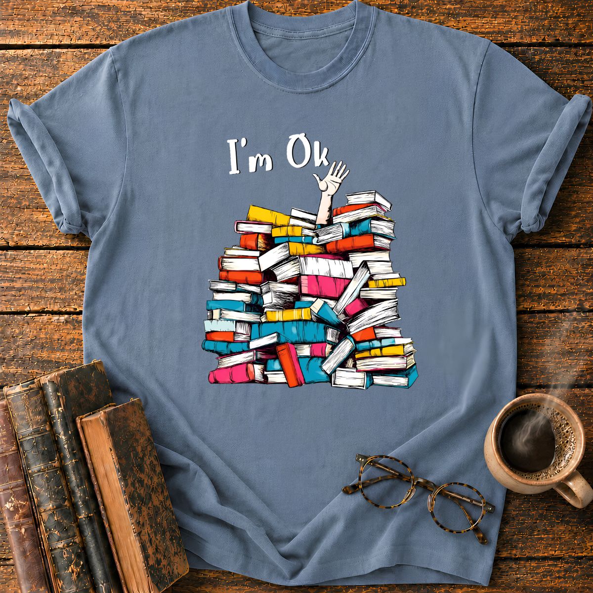 Book Pile With A Raised Hand T-Shirt