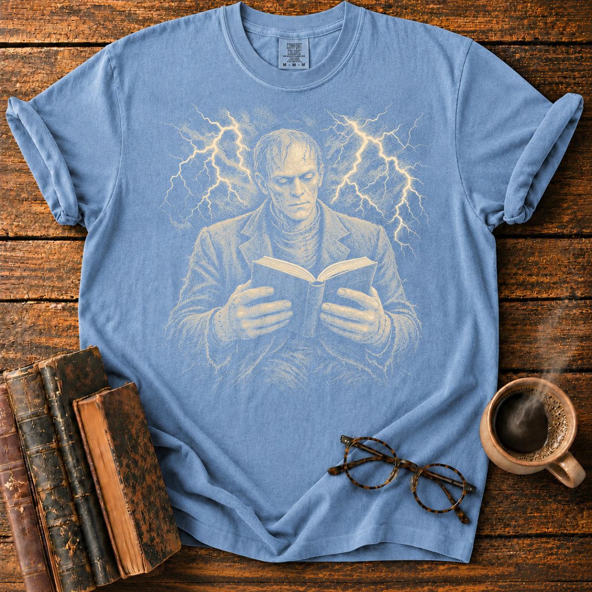 Frankenstein Monster Reading Lightning T-Shirt