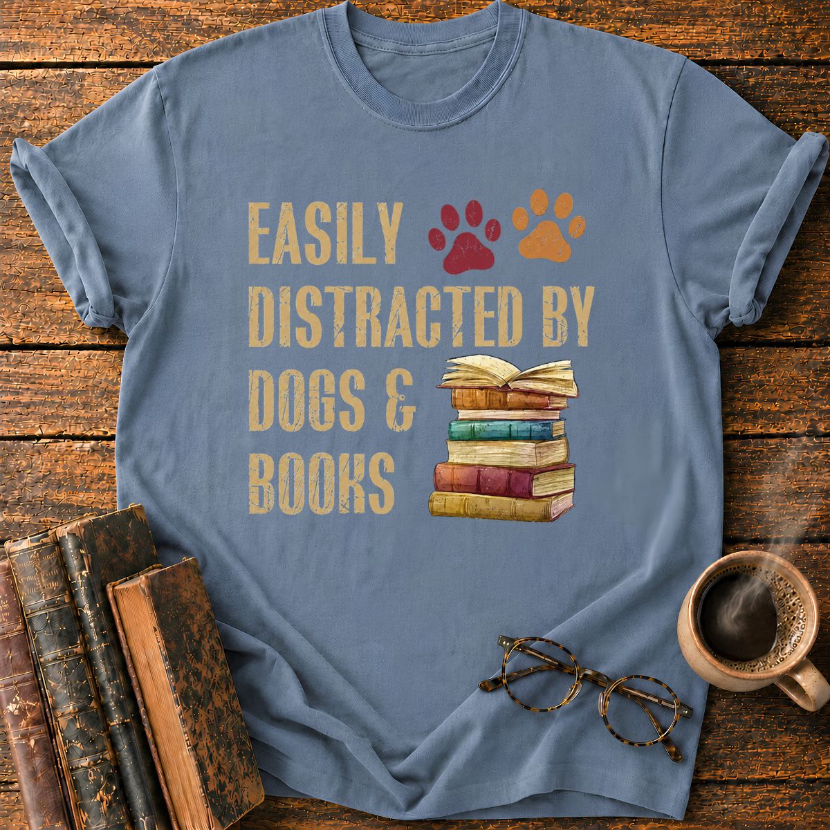 Easily Distracted by Dogs & Books T-Shirt