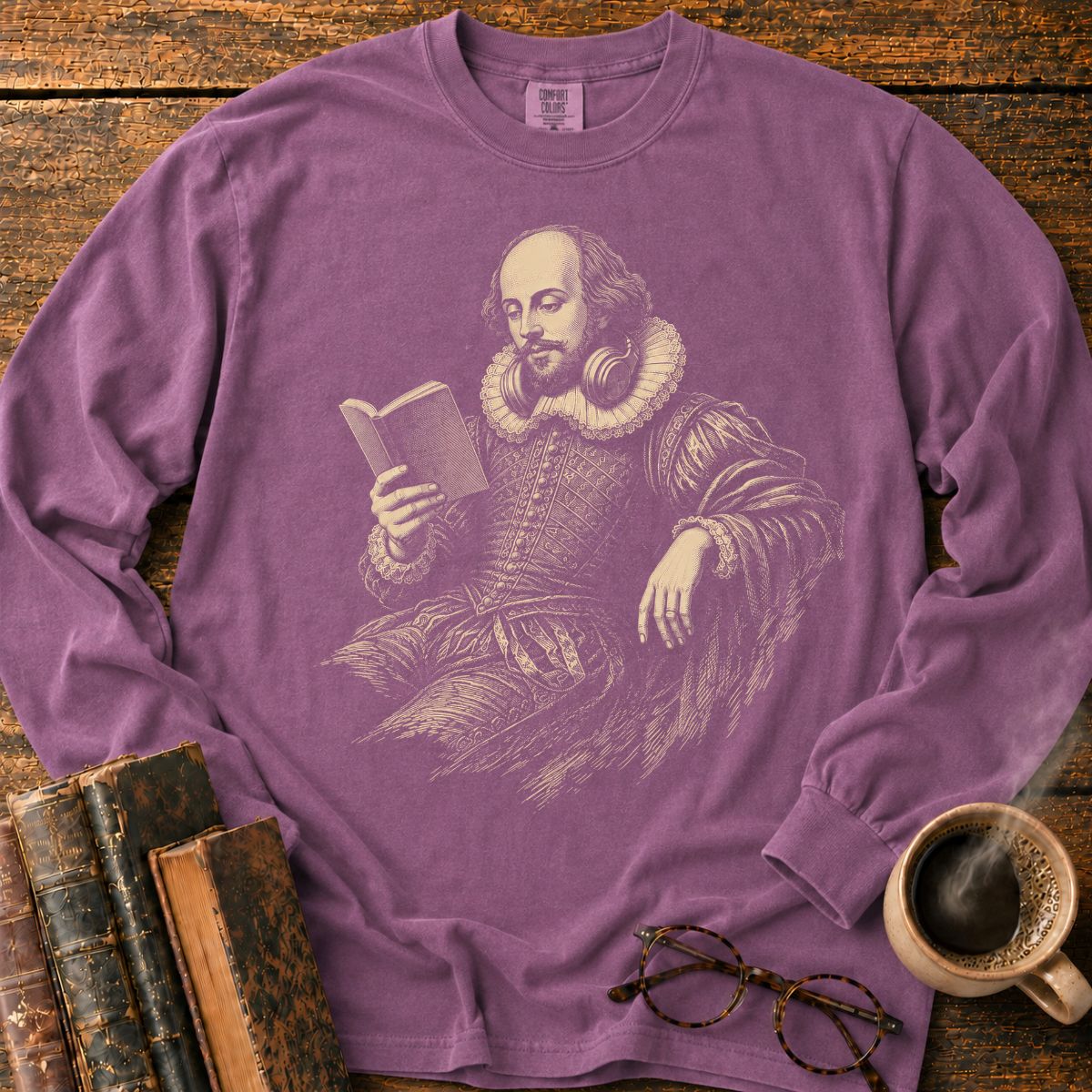 Shakespeare Reading With Headphones LS T-Shirt