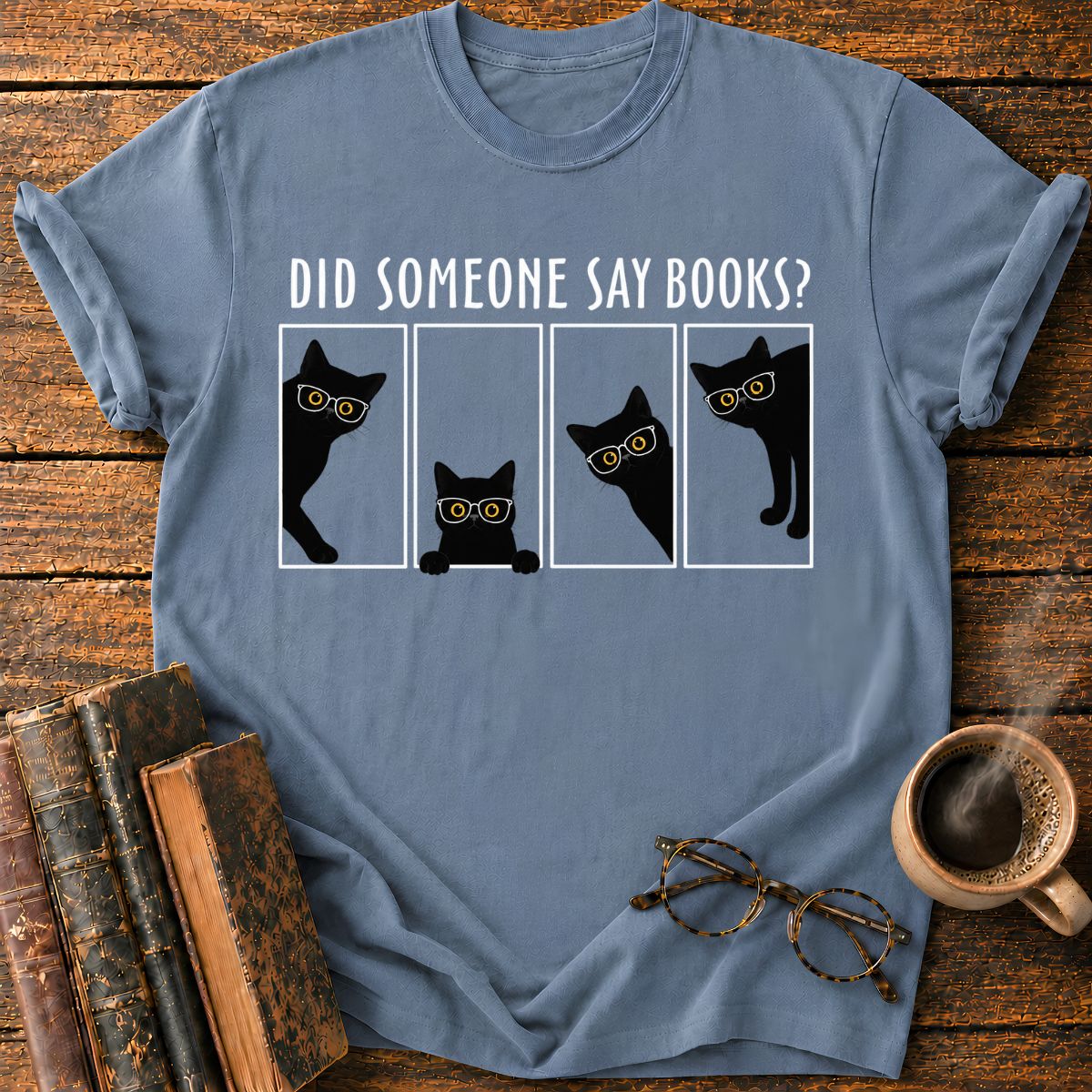 Bookish Cats in Comic Panels T-Shirt