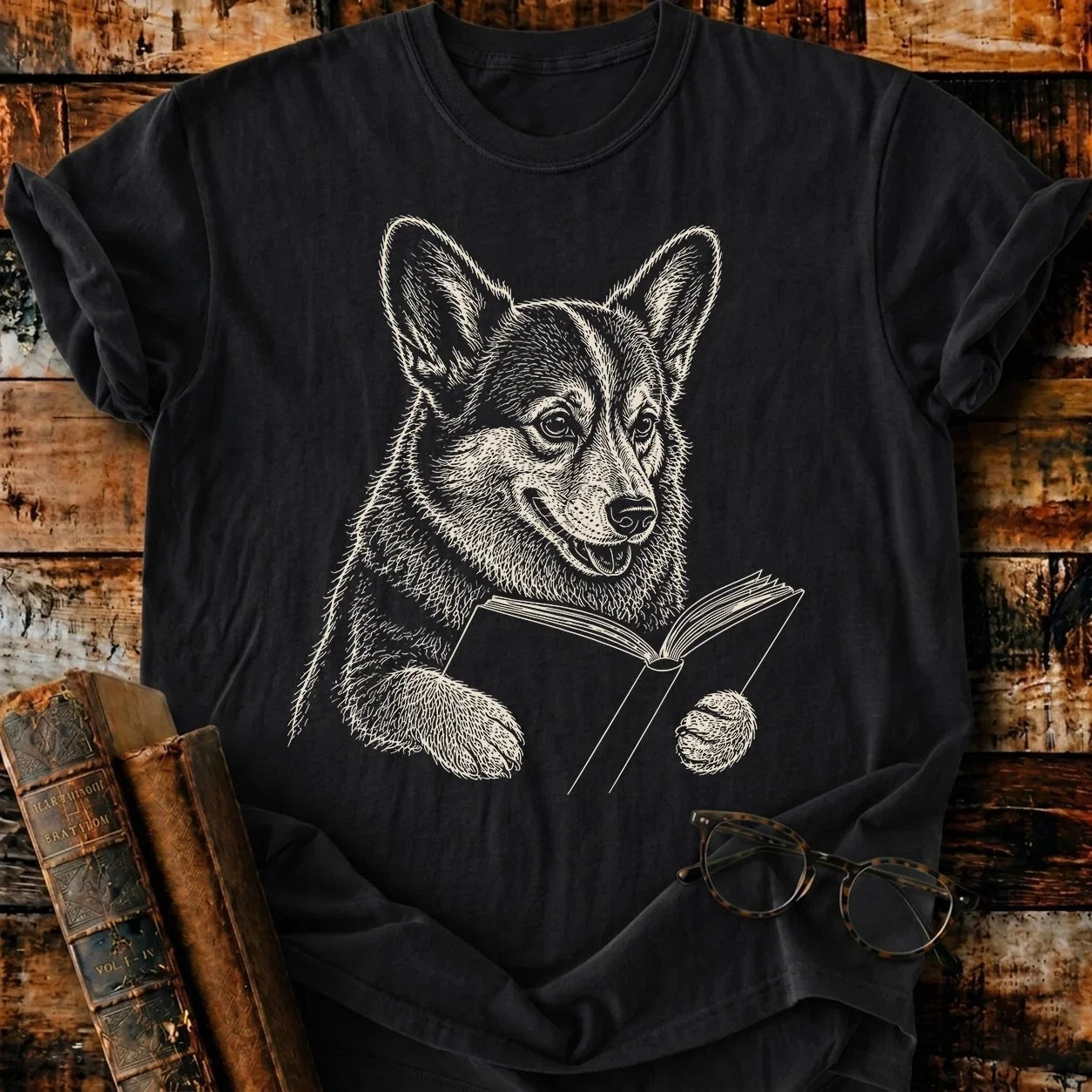Corgi Reading T-Shirt