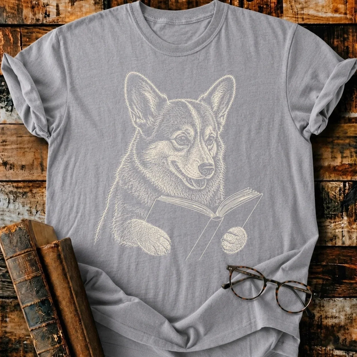 Corgi Reading T-Shirt