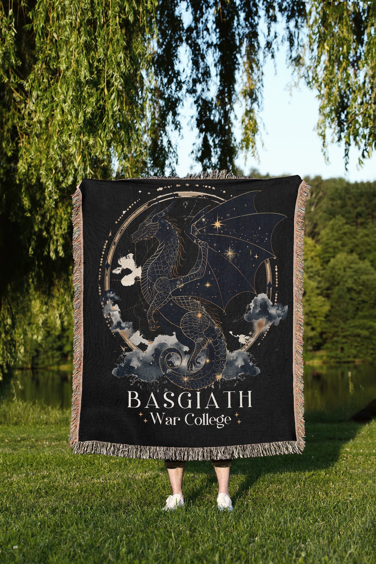 Black Basgiath War College Dragon Woven Throw Blanket