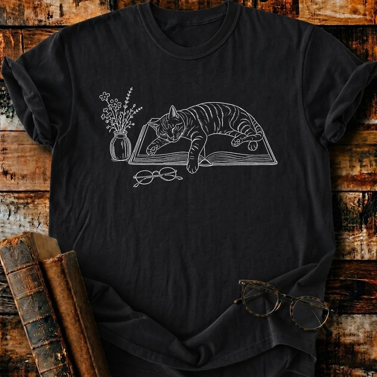 Lazy Cat Reader T-Shirt