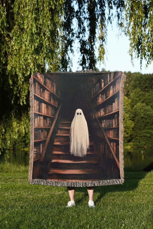 Ghost in Library Woven Blanket