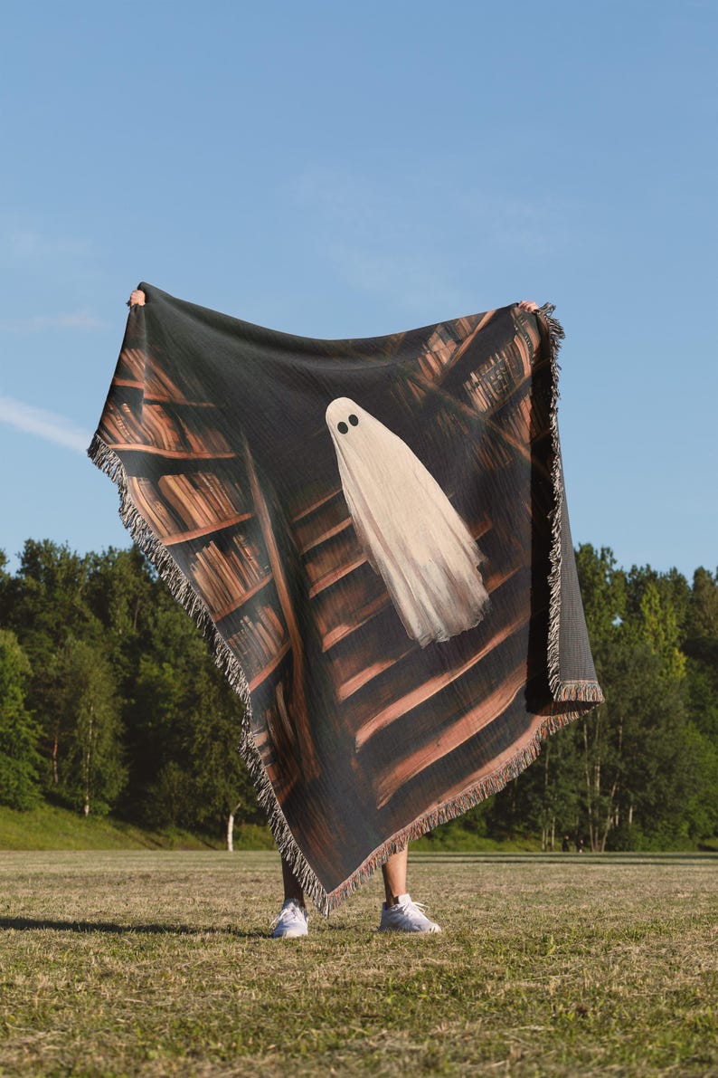 Ghost in Library Woven Blanket