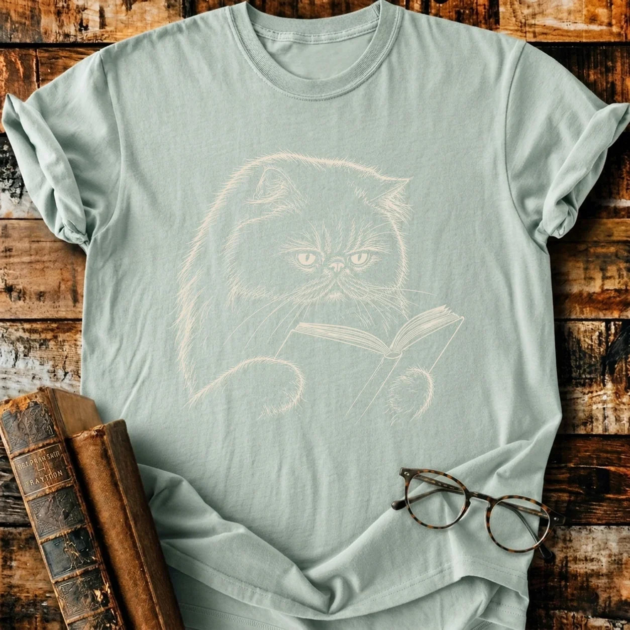 Persian Cat Reading T-Shirt