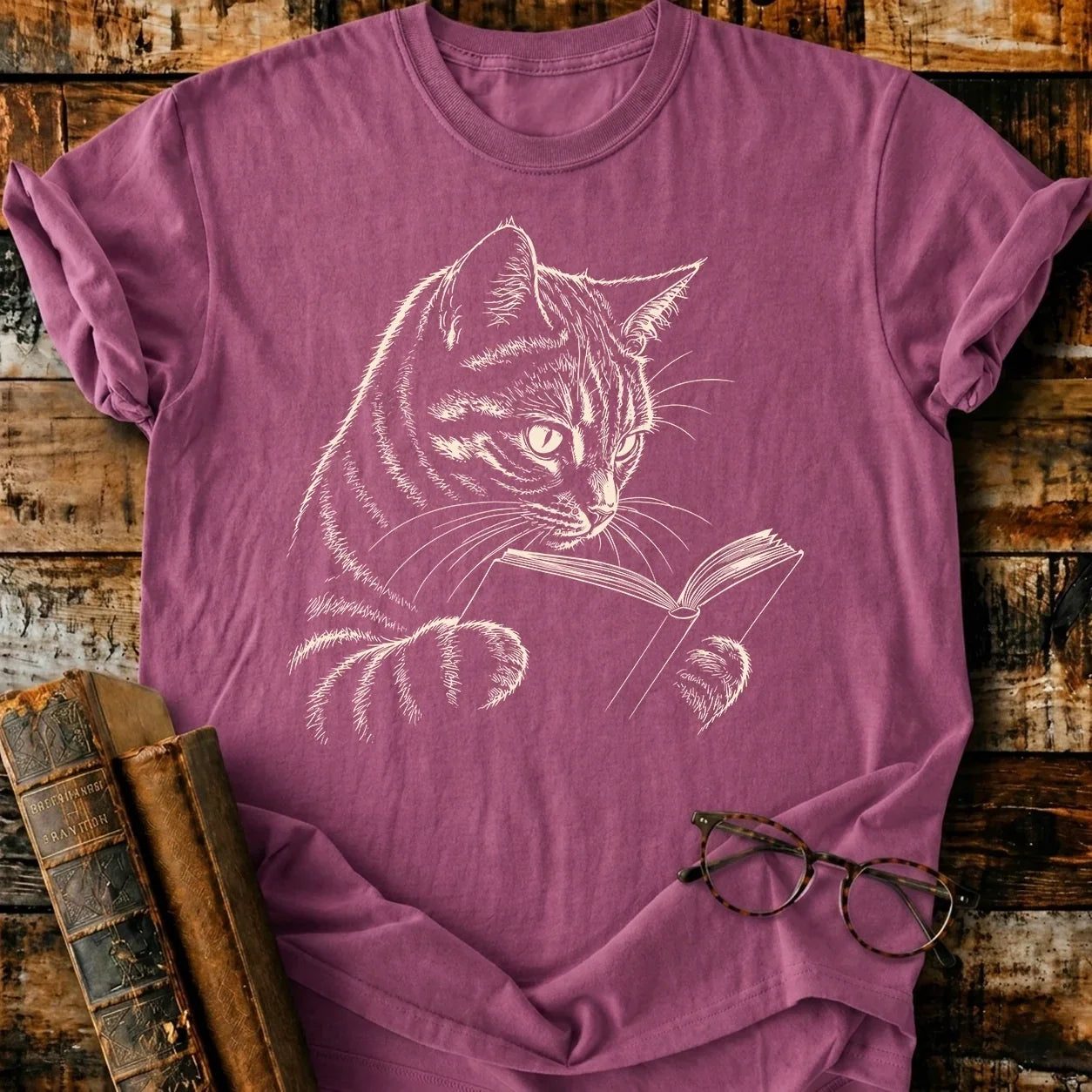Tabby Cat Reading T-Shirt