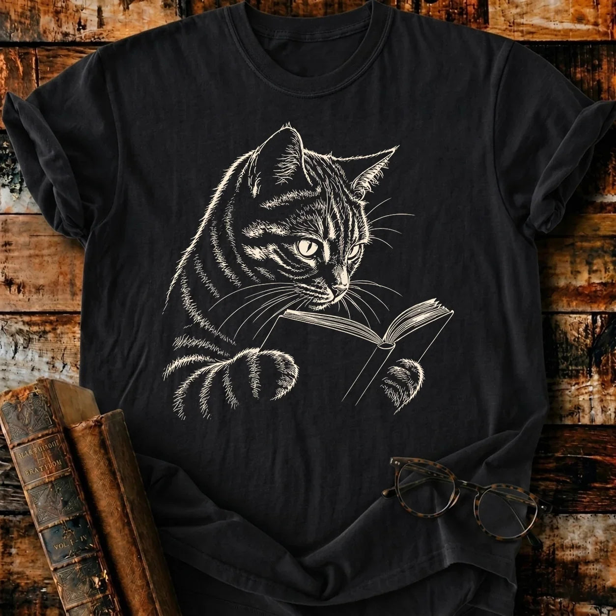 Tabby Cat Reading T-Shirt