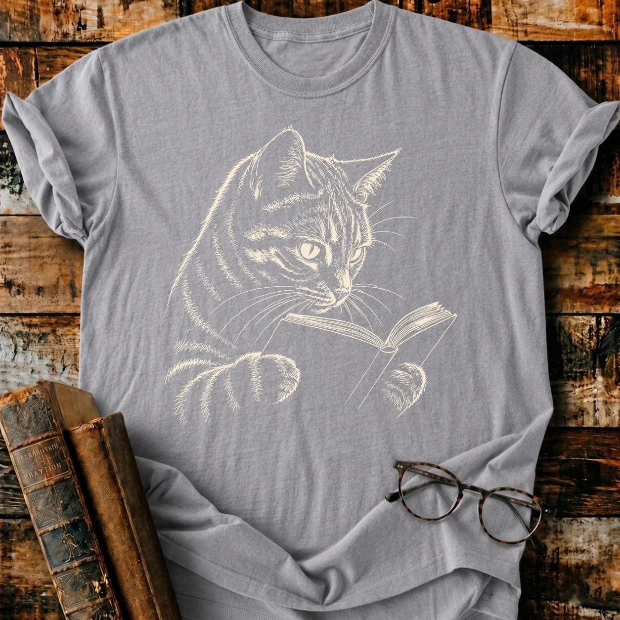 Tabby Cat Reading T-Shirt