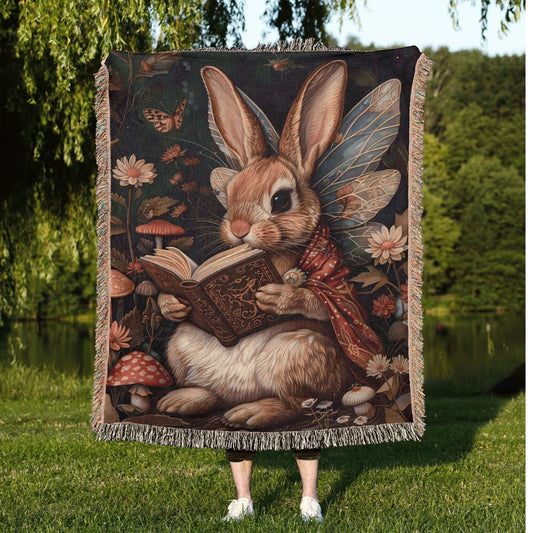 Fairy Rabbit Reading Woven Blanket