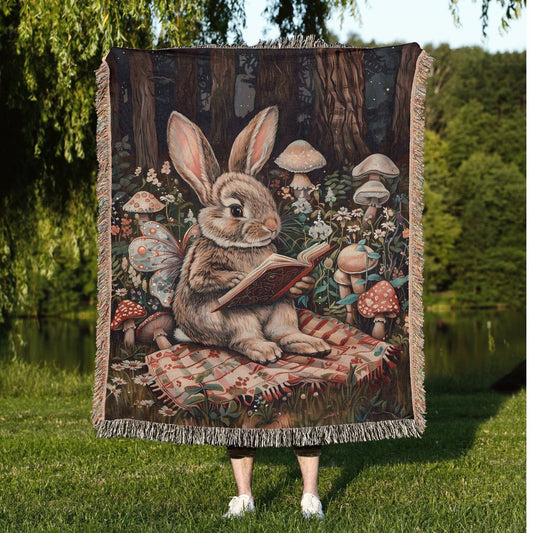 Bunny Reading Picnic Woven Blanket
