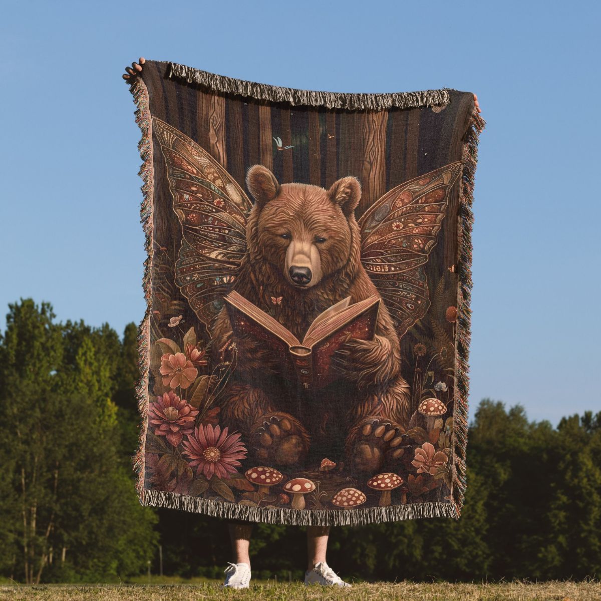 Fairy Bear Reading Woven Blanket