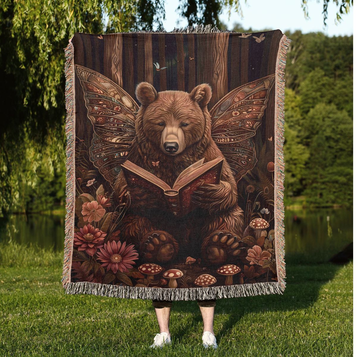 Fairy Bear Reading Woven Blanket