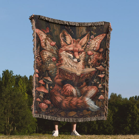 Fairy Fox Reading Woven Blanket
