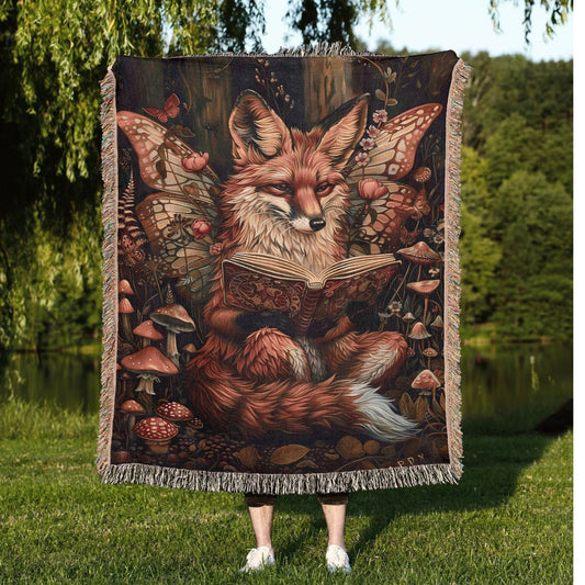 Fairy Fox Reading Woven Blanket