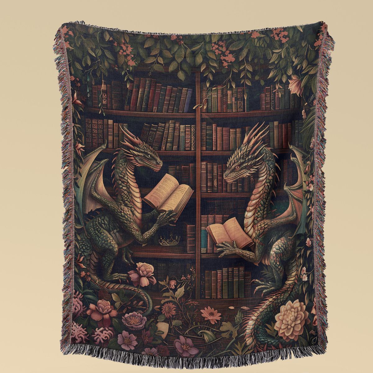 Dragon Library Woven Blanket