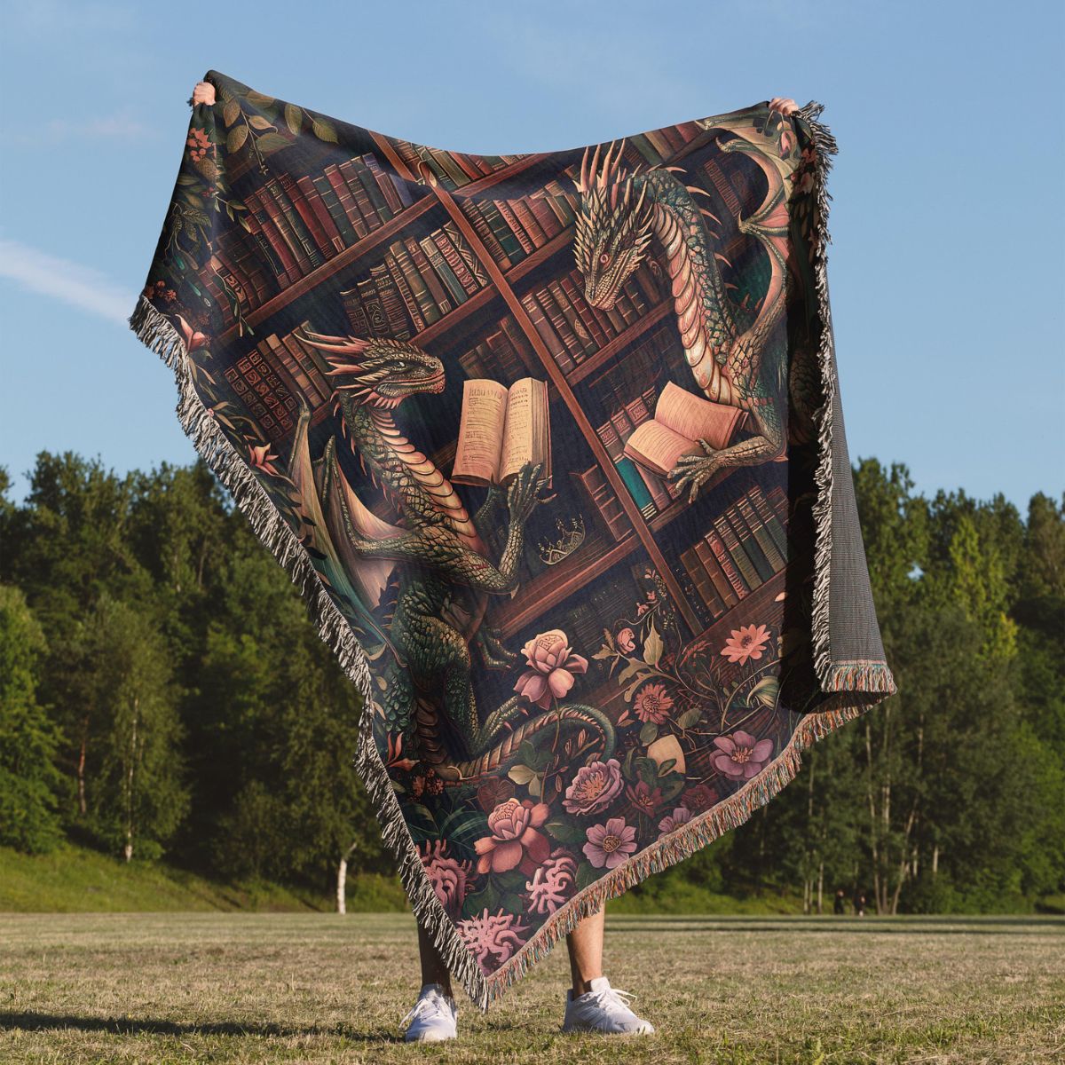 Dragon Library Woven Blanket