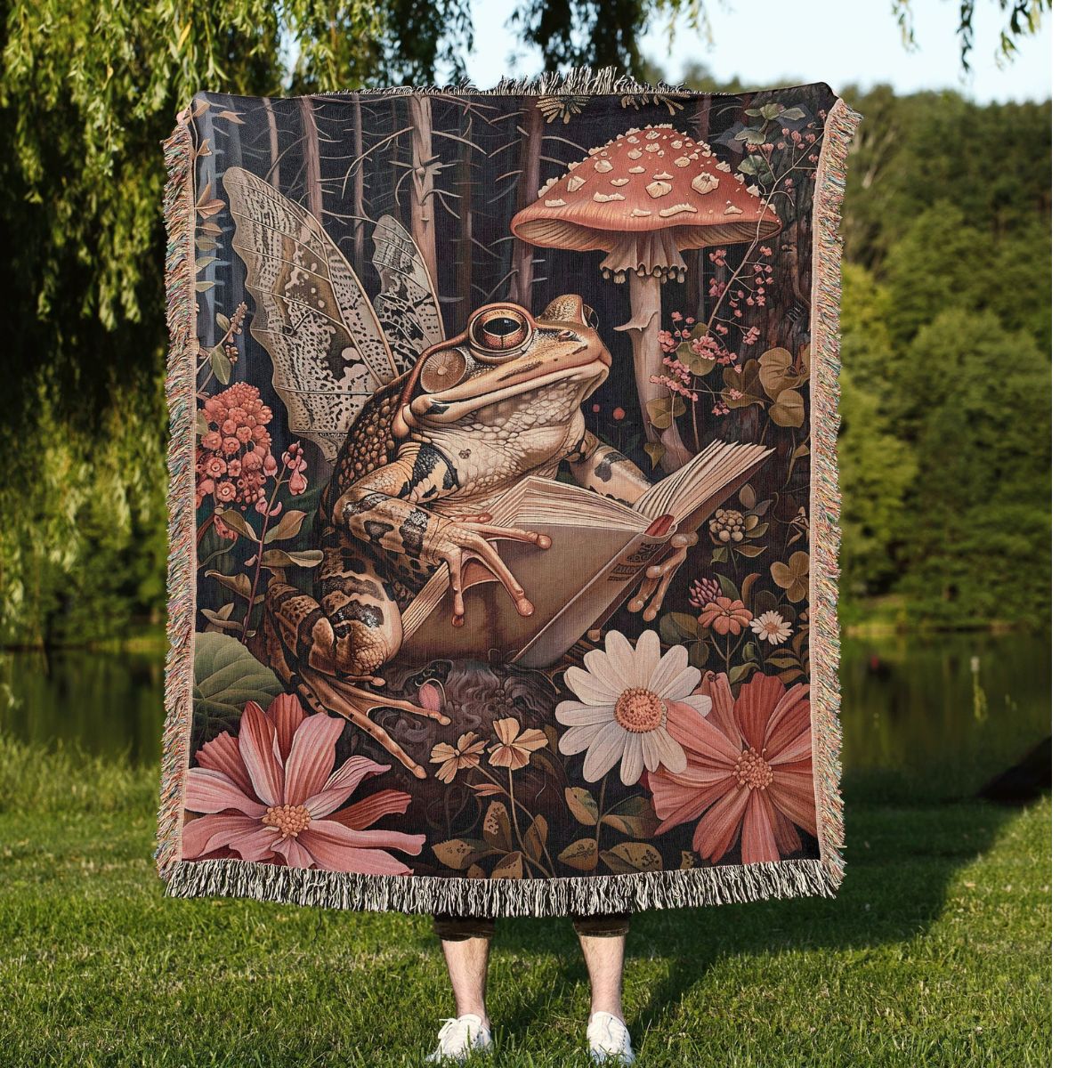 Fairy Frog Reading Woven Blanket