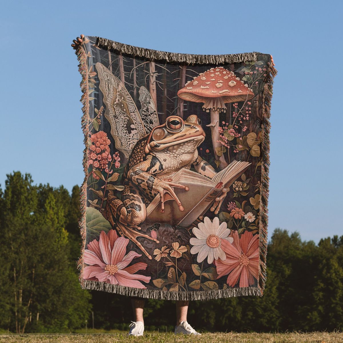 Fairy Frog Reading Woven Blanket