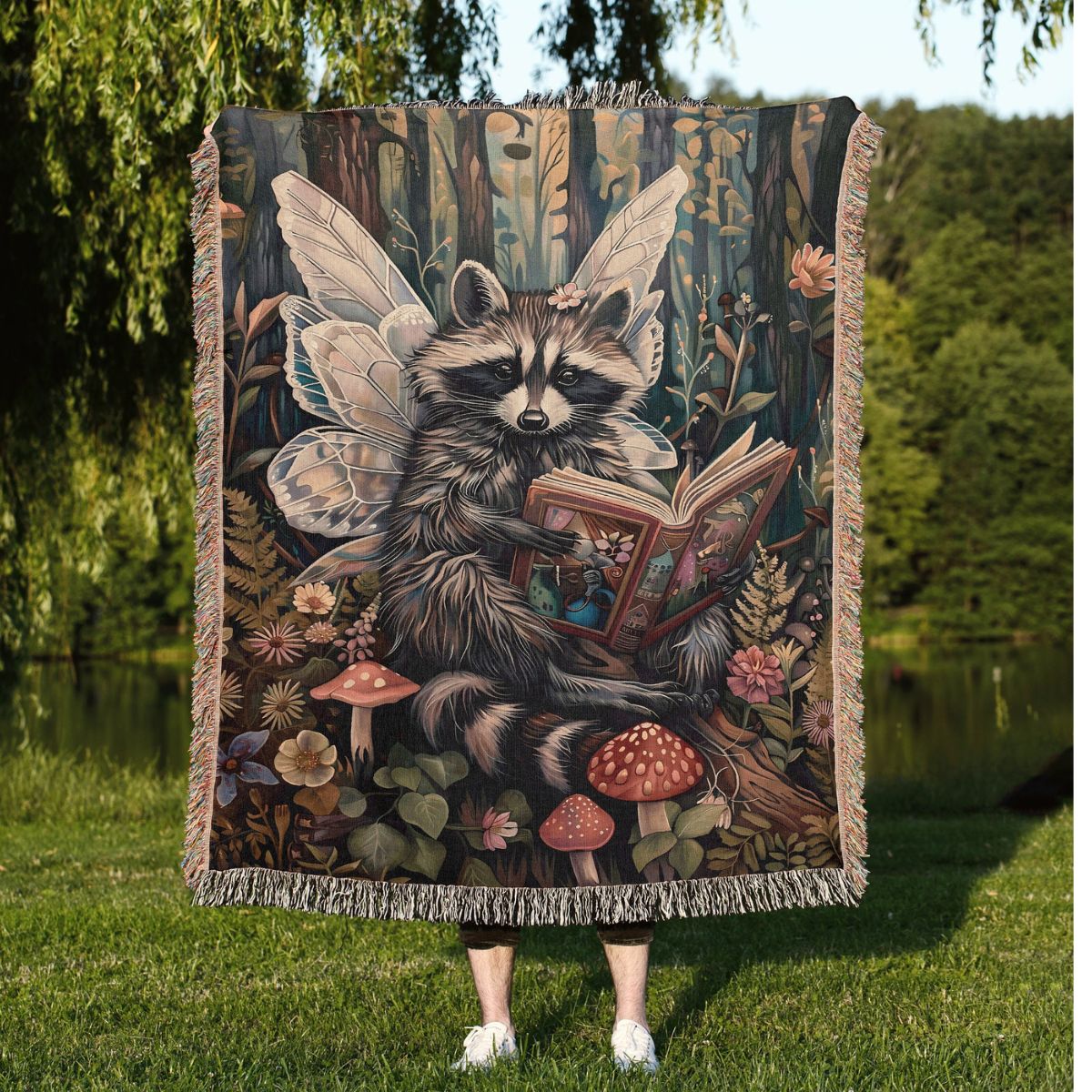 Storybook Raccoon Woven Blanket