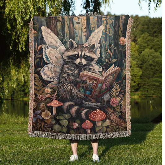 Storybook Raccoon Woven Blanket
