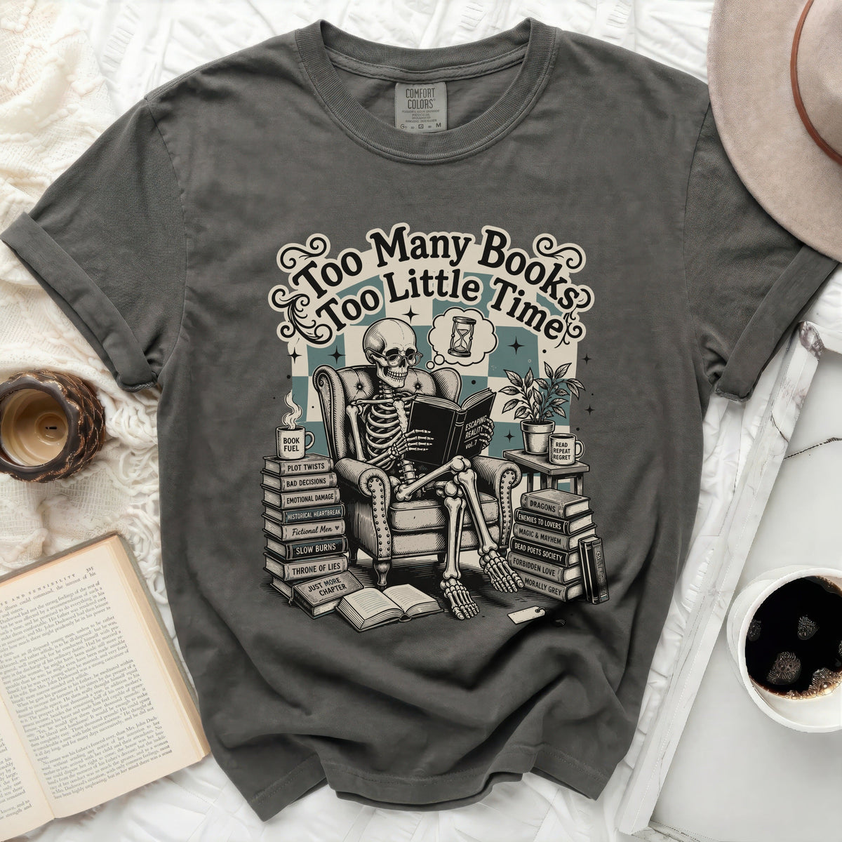 Too Many Books Skeleton Tee