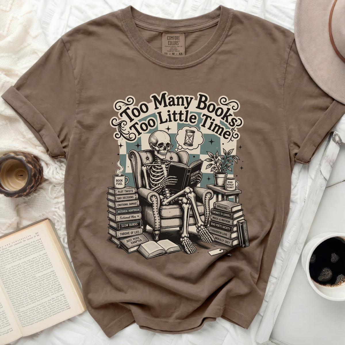 Too Many Books Skeleton Tee
