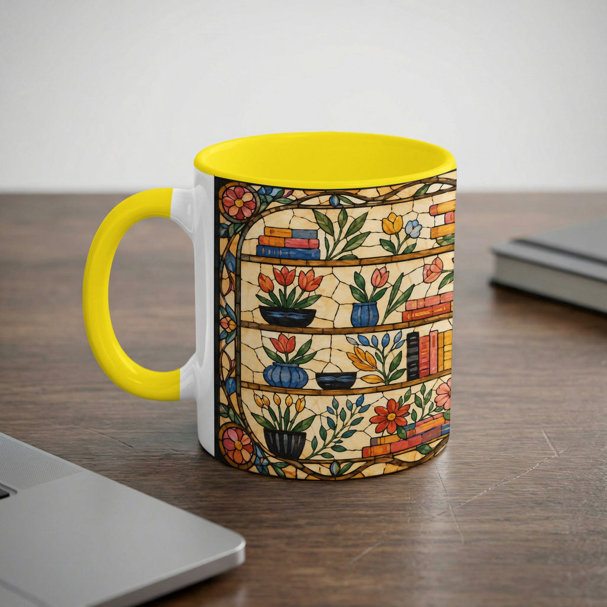 Literary Stained Glass Bookshelf Mug