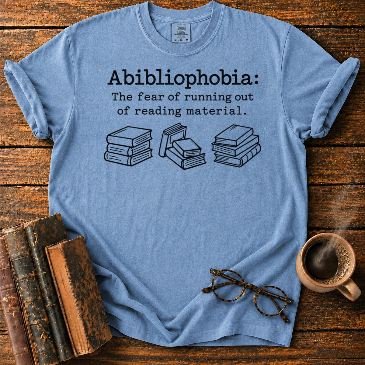 Abibliophobia A Love Of Books T-Shirt in Blue Jean – BooksThreads
