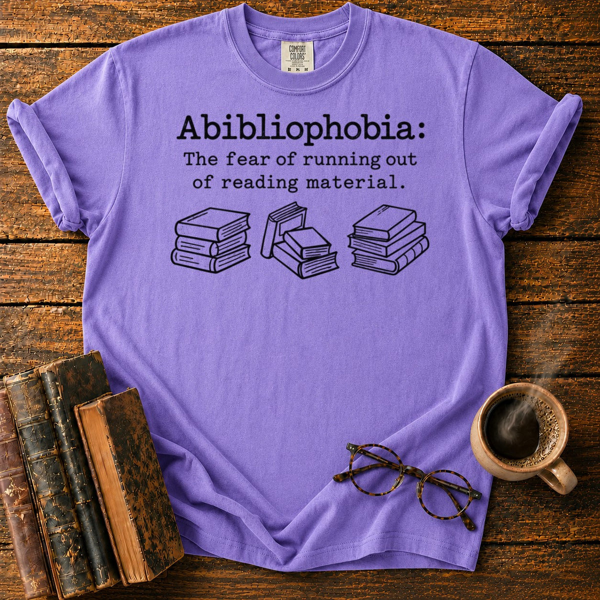 Abibliophobia A Love Of Books T-Shirt in Violet – BooksThreads