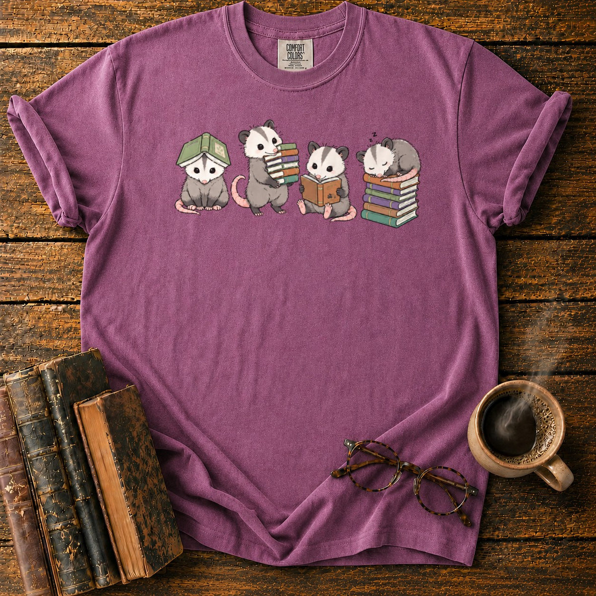 Adorable Opossums And Books T-Shirt in Berry – BooksThreads