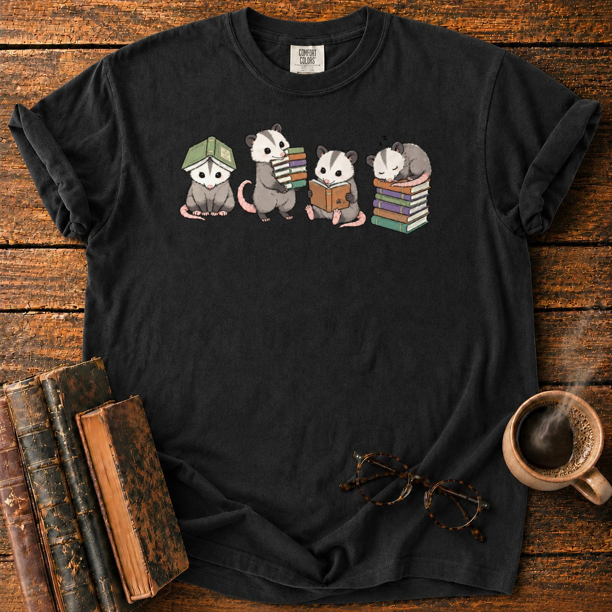 Adorable Opossums And Books T-Shirt in Black – BooksThreads