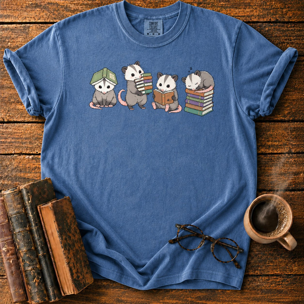 Adorable Opossums And Books T-Shirt in Denim – BooksThreads