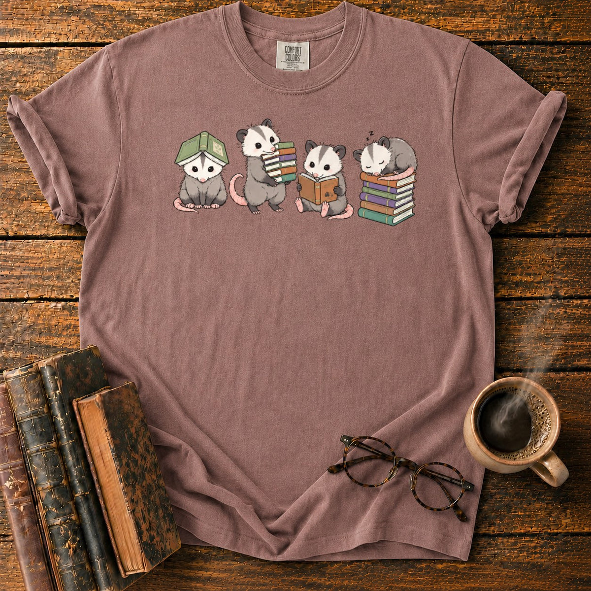 Adorable Opossums And Books T-Shirt in Espresso – BooksThreads