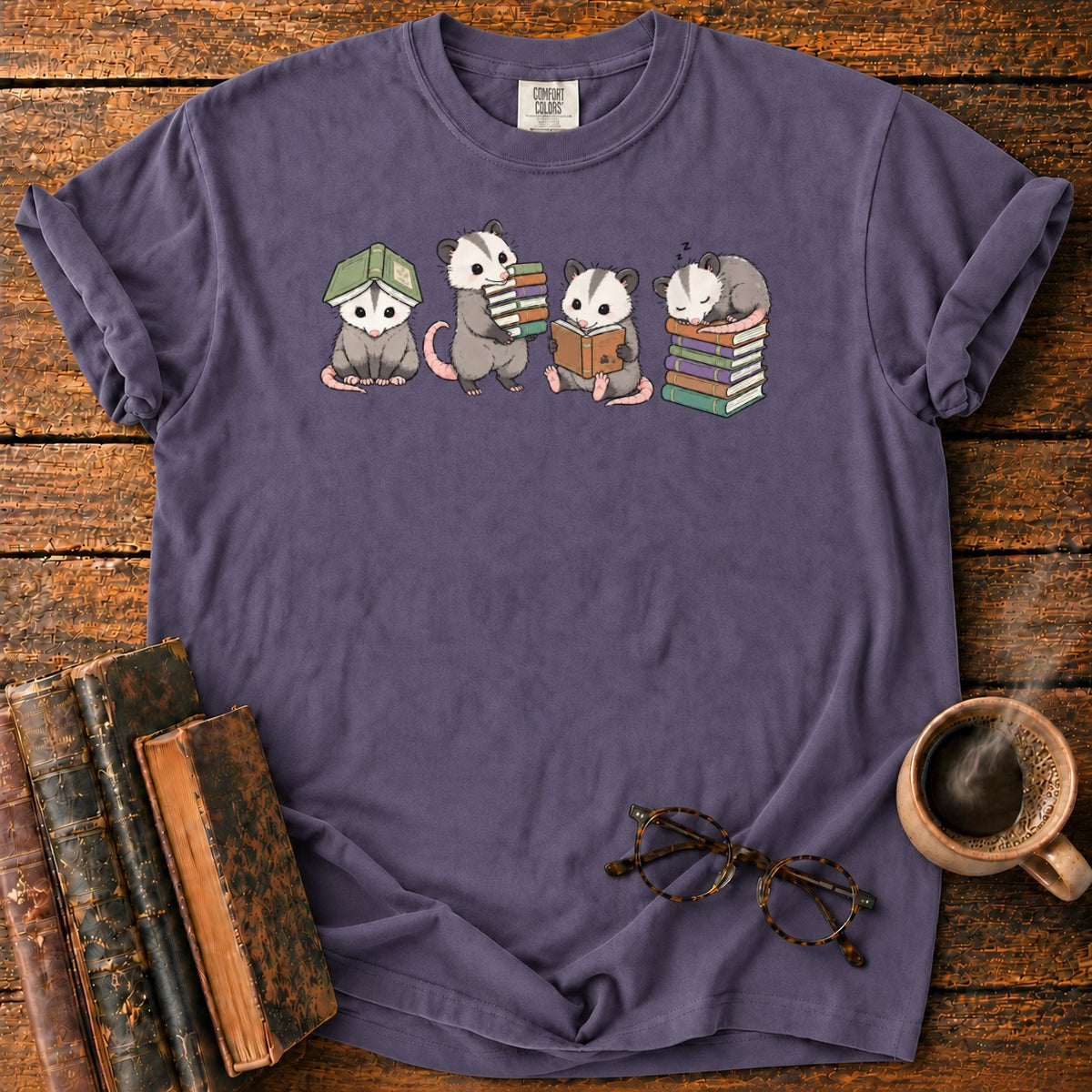 Adorable Opossums And Books T-Shirt in Grape – BooksThreads