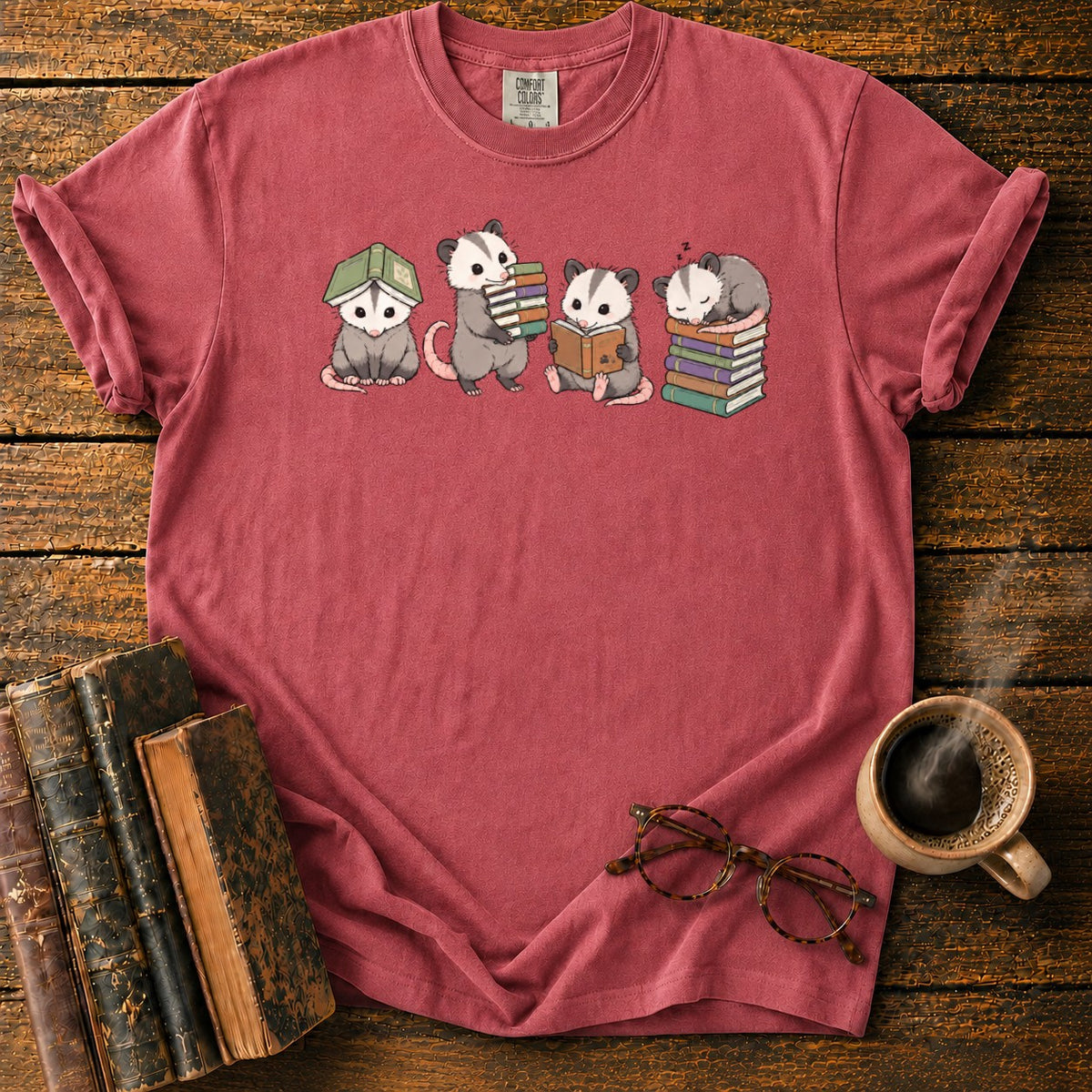 Adorable Opossums And Books T-Shirt in Watermelon – BooksThreads
