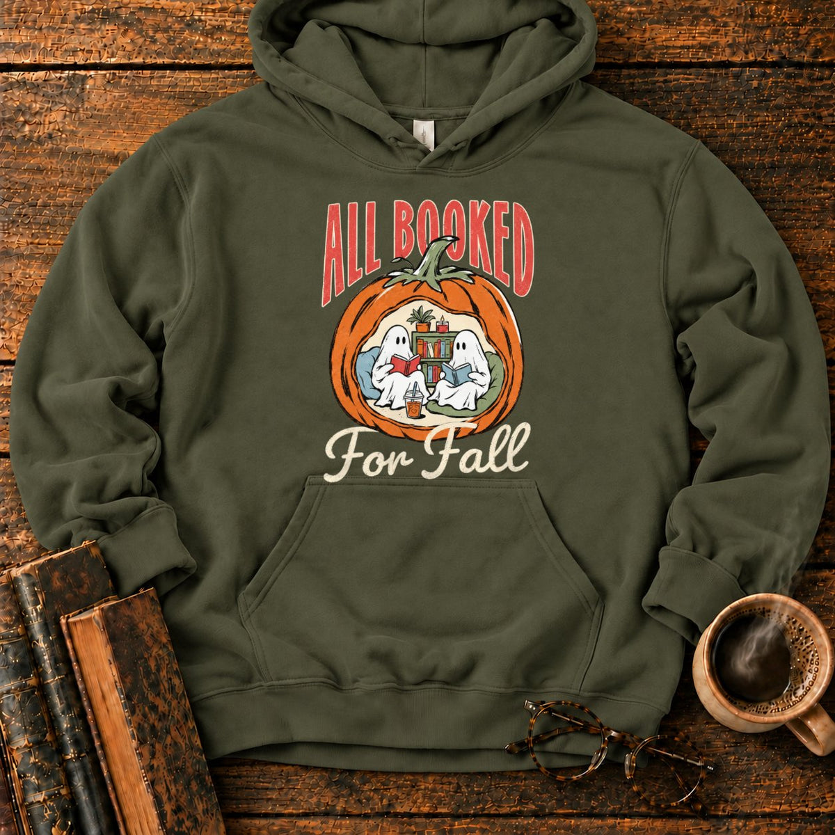 All Booked Pumpkin Reading Nook Hoodie in Military Green – BooksThreads
