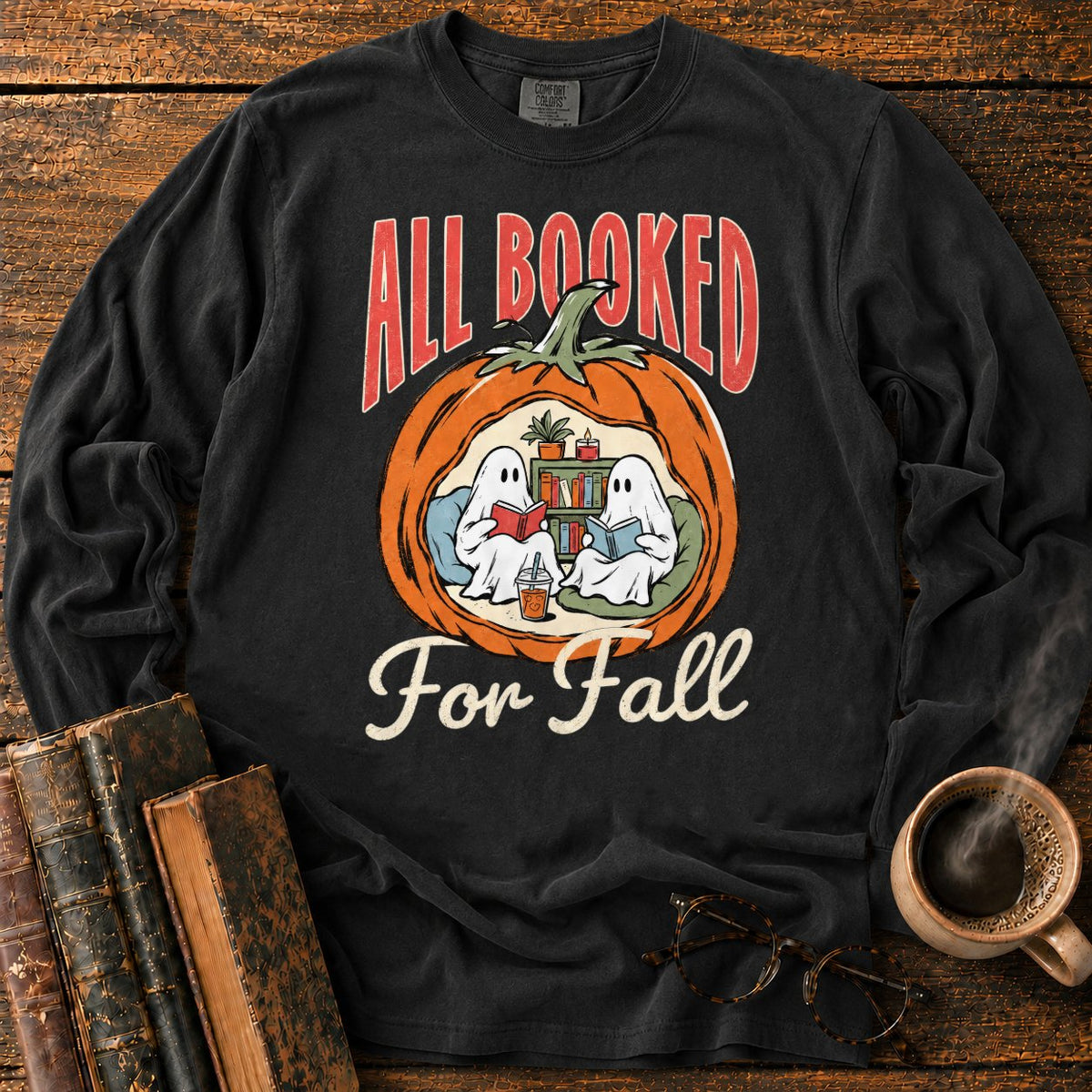 All Booked Pumpkin Reading Nook LS T-Shirt in Black – BooksThreads