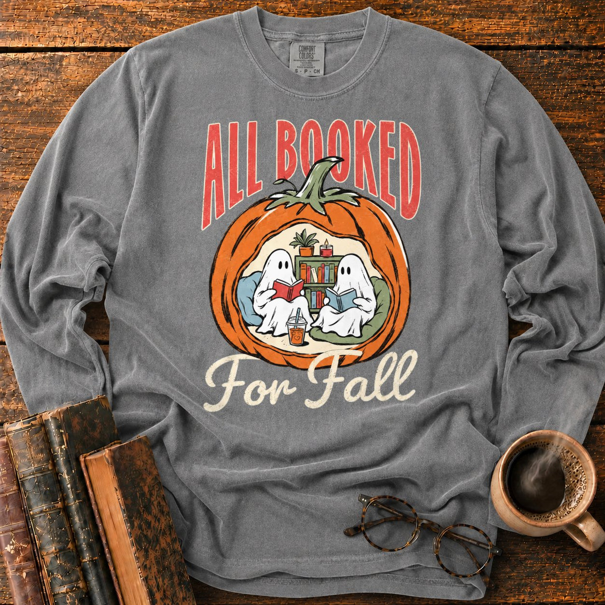 All Booked Pumpkin Reading Nook LS T-Shirt in Pepper – BooksThreads
