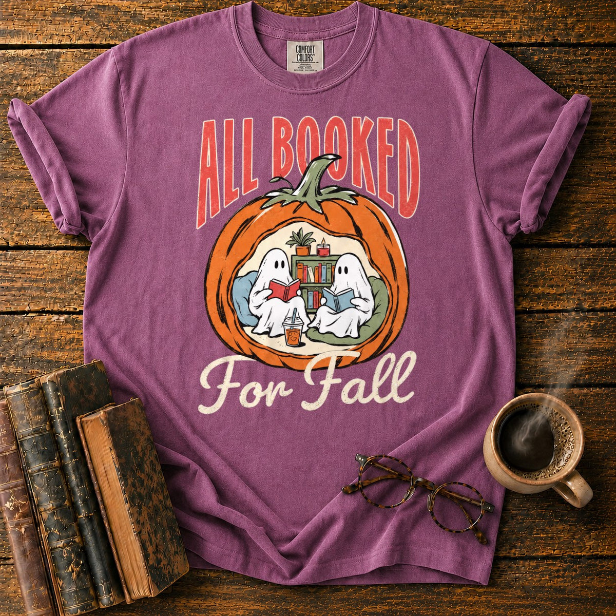 All Booked Pumpkin Reading Nook T-Shirt in Berry – BooksThreads