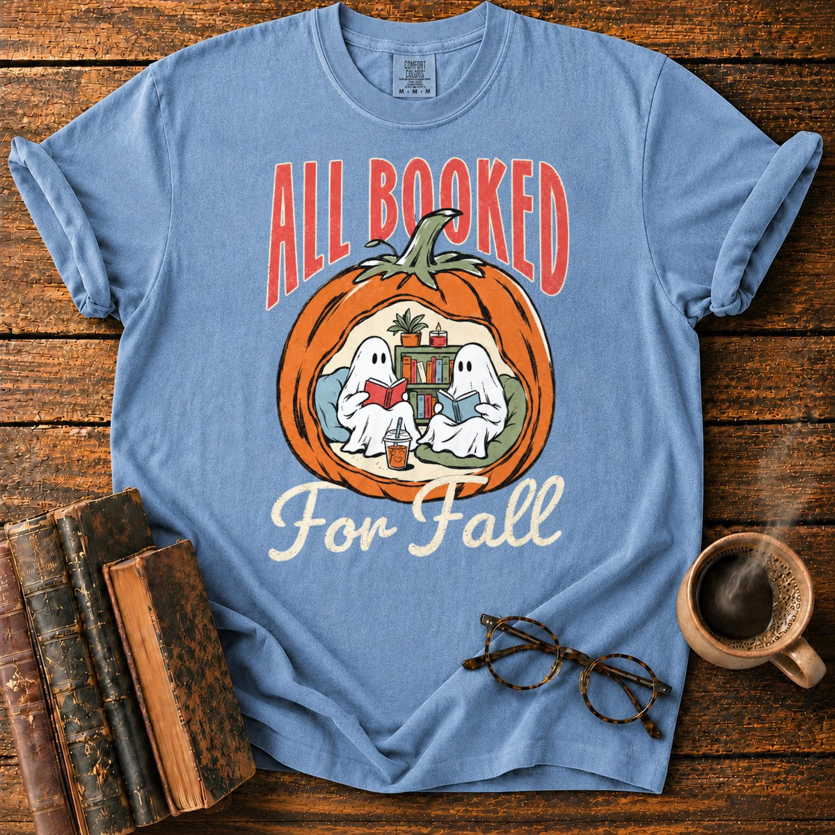 All Booked Pumpkin Reading Nook T-Shirt in Blue Jean – BooksThreads