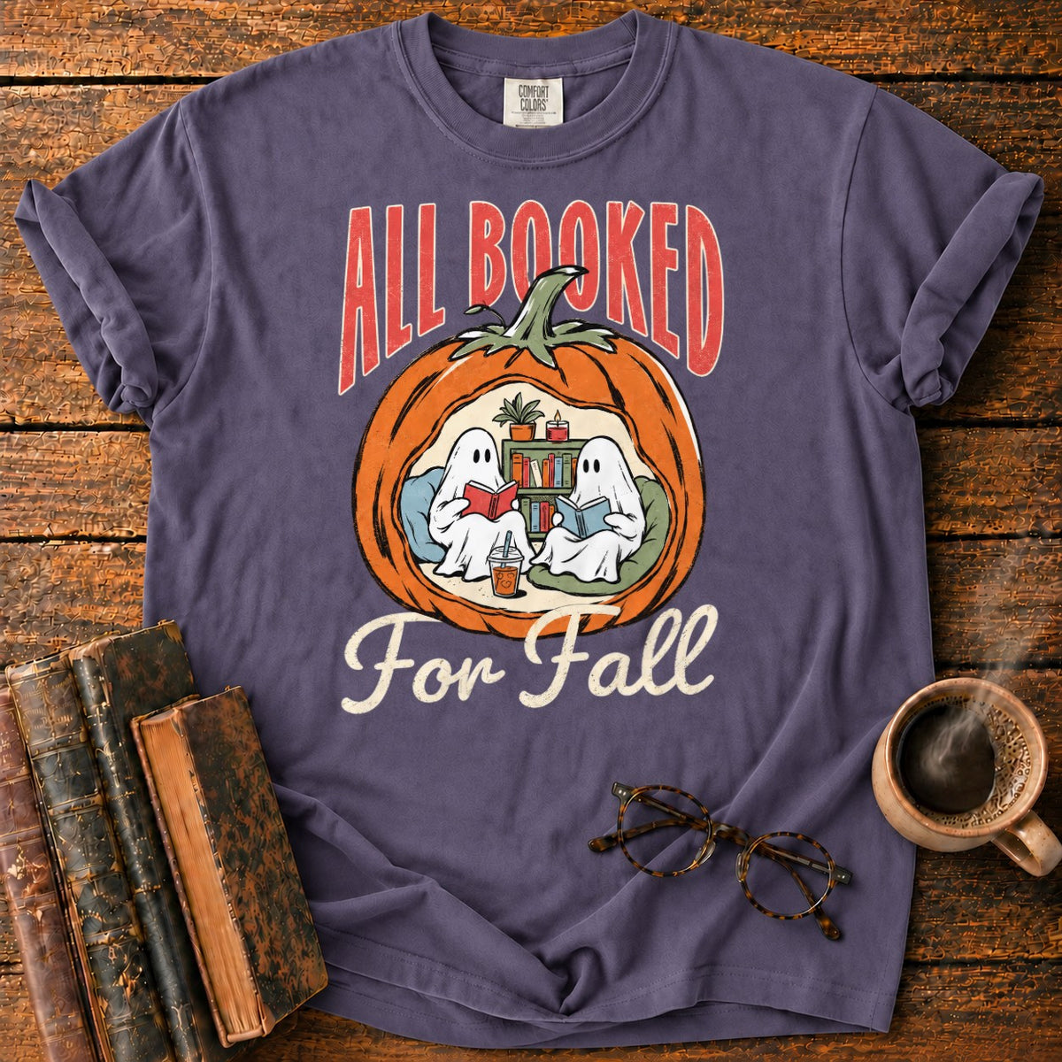 All Booked Pumpkin Reading Nook T-Shirt in Grape – BooksThreads