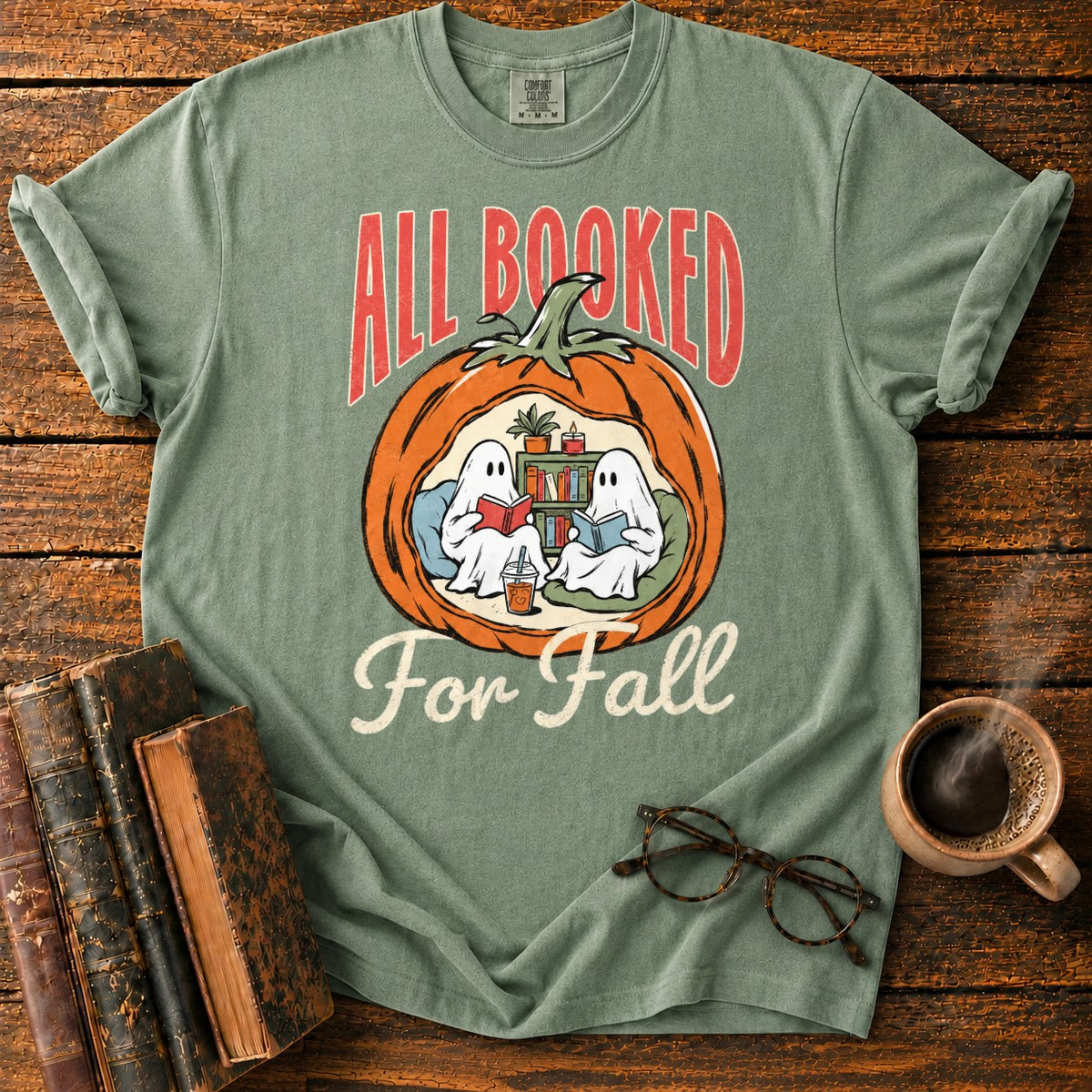 All Booked Pumpkin Reading Nook T-Shirt in Moss – BooksThreads
