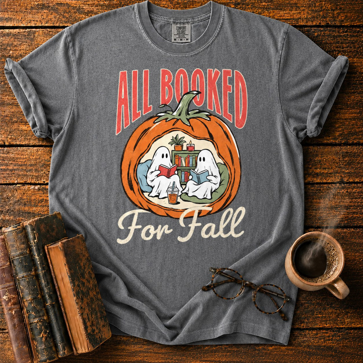 All Booked Pumpkin Reading Nook T-Shirt in Pepper – BooksThreads
